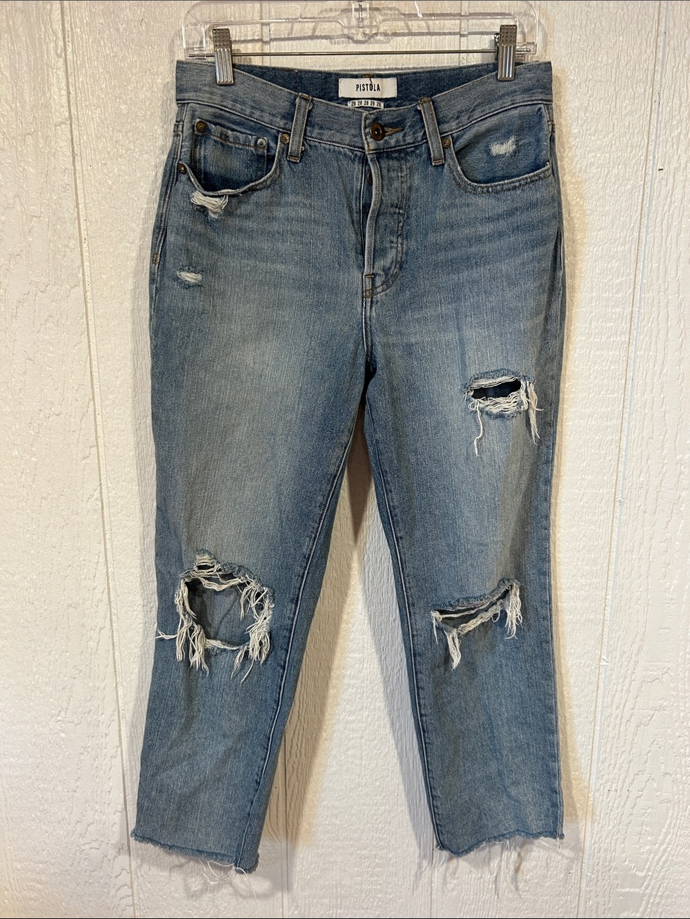 pistola Light Blue Distressed Straight Crop Jeans